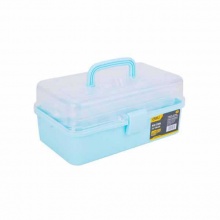 得力(deli) 折疊工具箱三層(藍)美術(shù)工具箱三層透明塑料盒 DL432013A